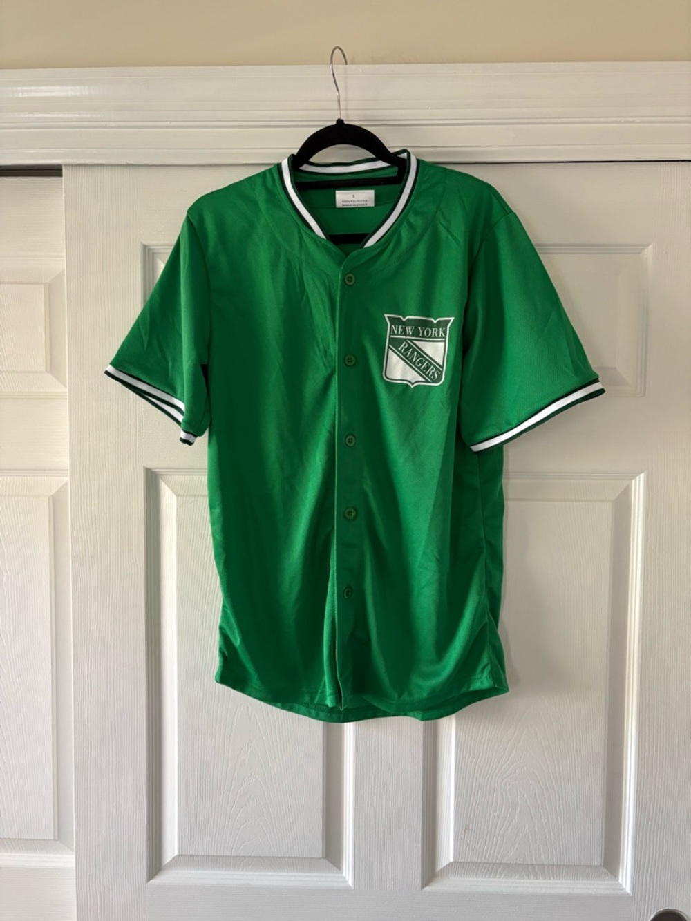 NHL New York Rangers Green Button-Up Jersey with White Trim